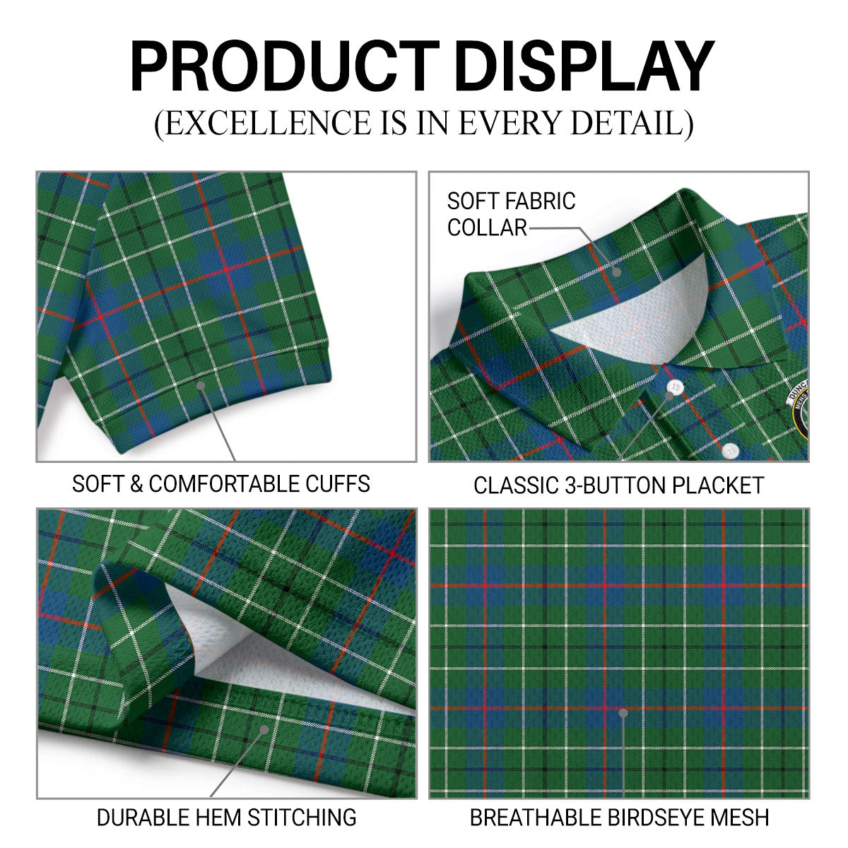 Duncanson Tartan Crest Birdseye Mesh Polo Shirt