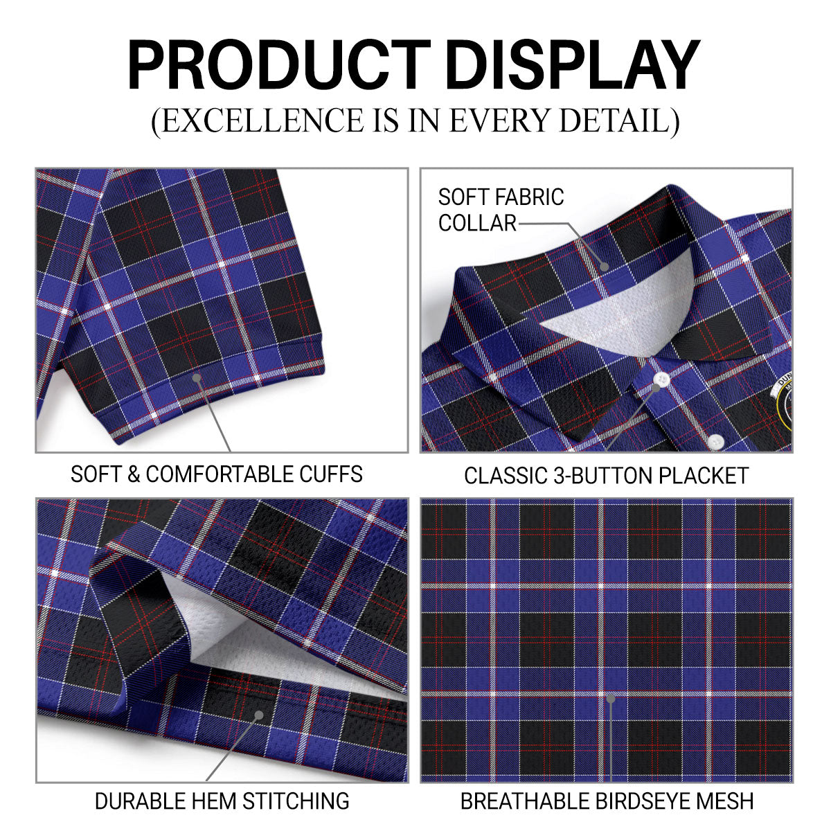 Dunlop Modern Tartan Crest Birdseye Mesh Polo Shirt