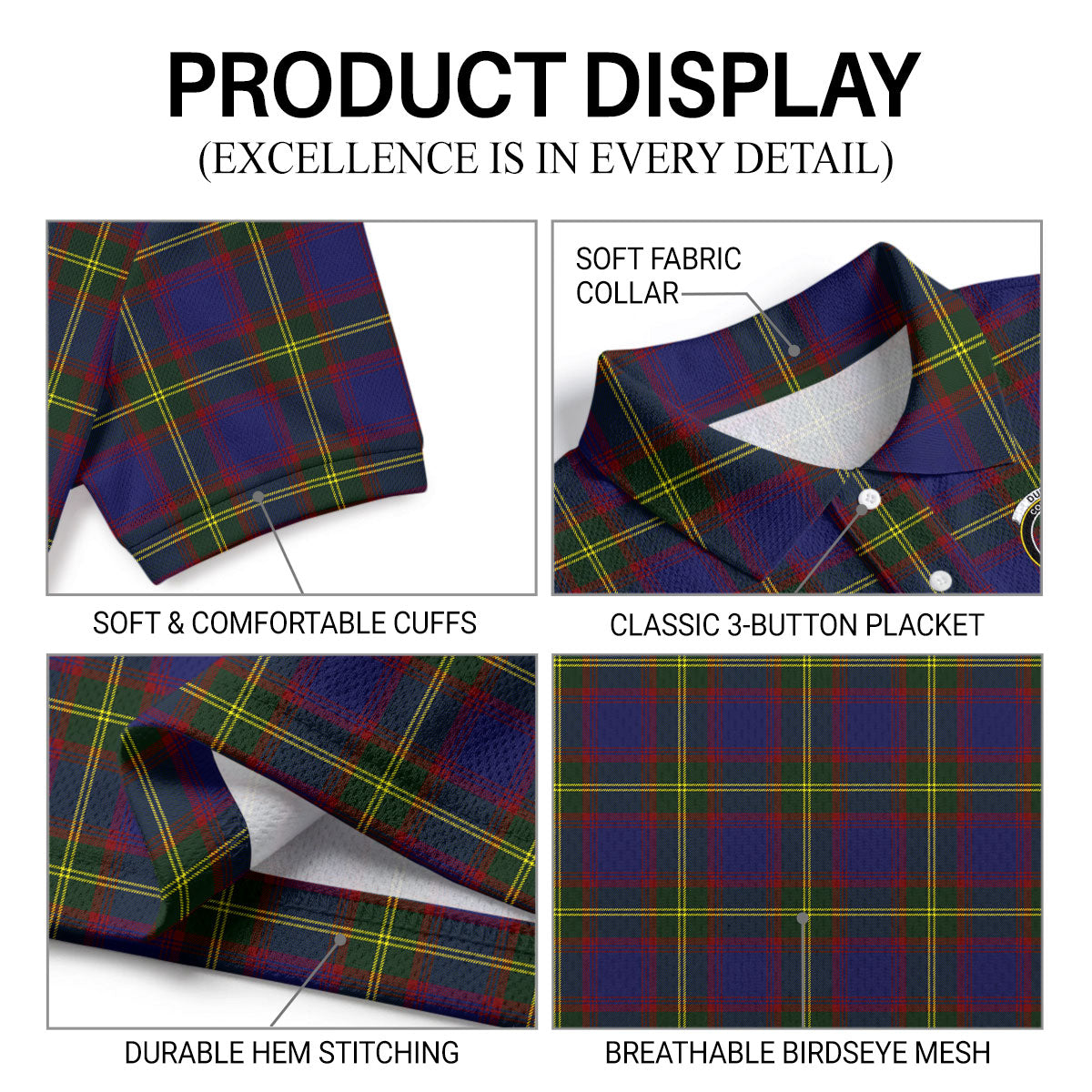 Durie Tartan Crest Birdseye Mesh Polo Shirt