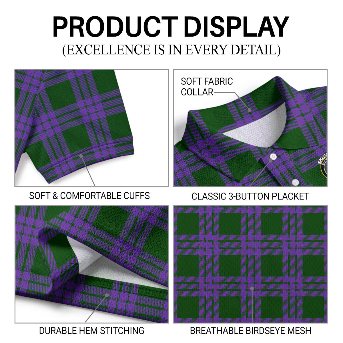 Elphinstone Tartan Crest Birdseye Mesh Polo Shirt
