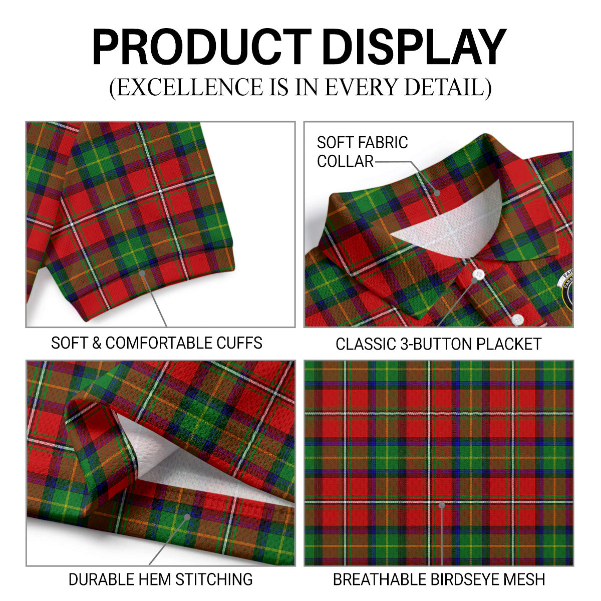 Fairlie Tartan Crest Birdseye Mesh Polo Shirt
