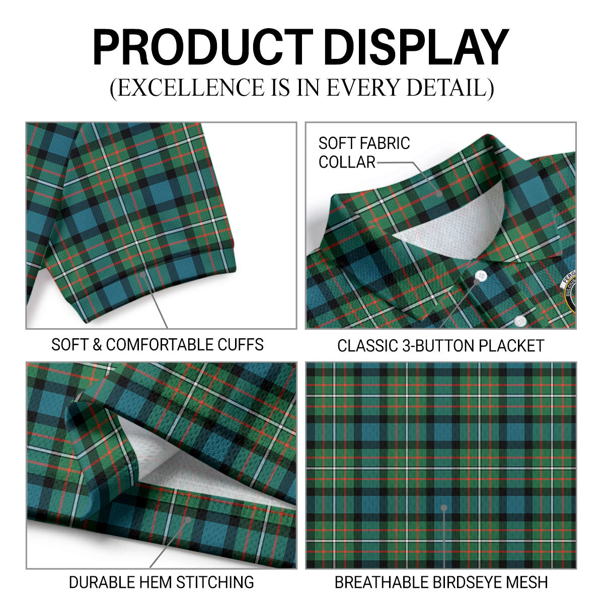 Ferguson Ancient Tartan Crest Birdseye Mesh Polo Shirt