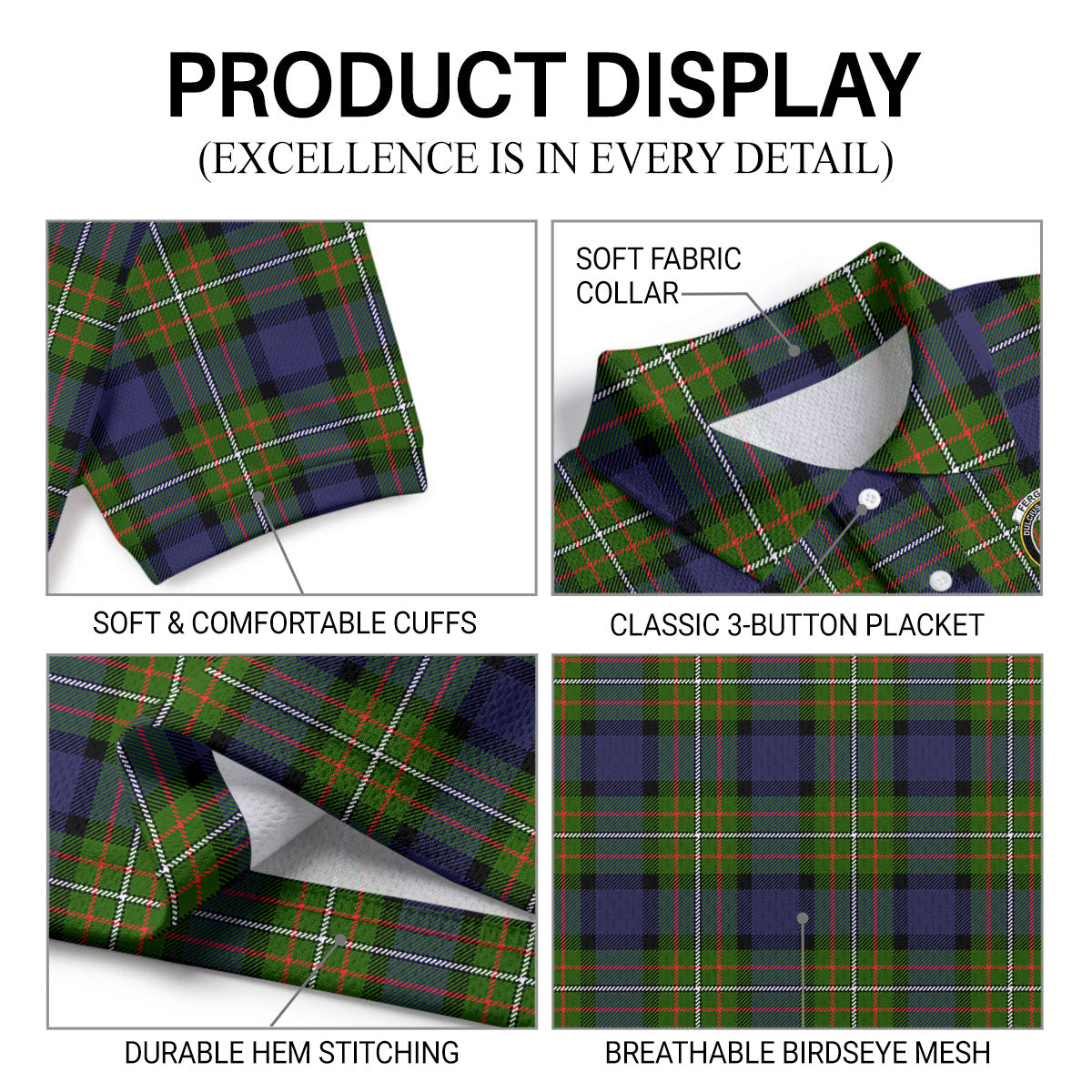 Ferguson Tartan Crest Birdseye Mesh Polo Shirt