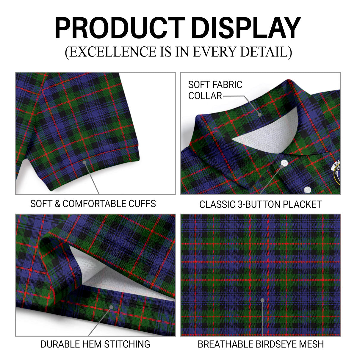 Fleming Tartan Crest Birdseye Mesh Polo Shirt
