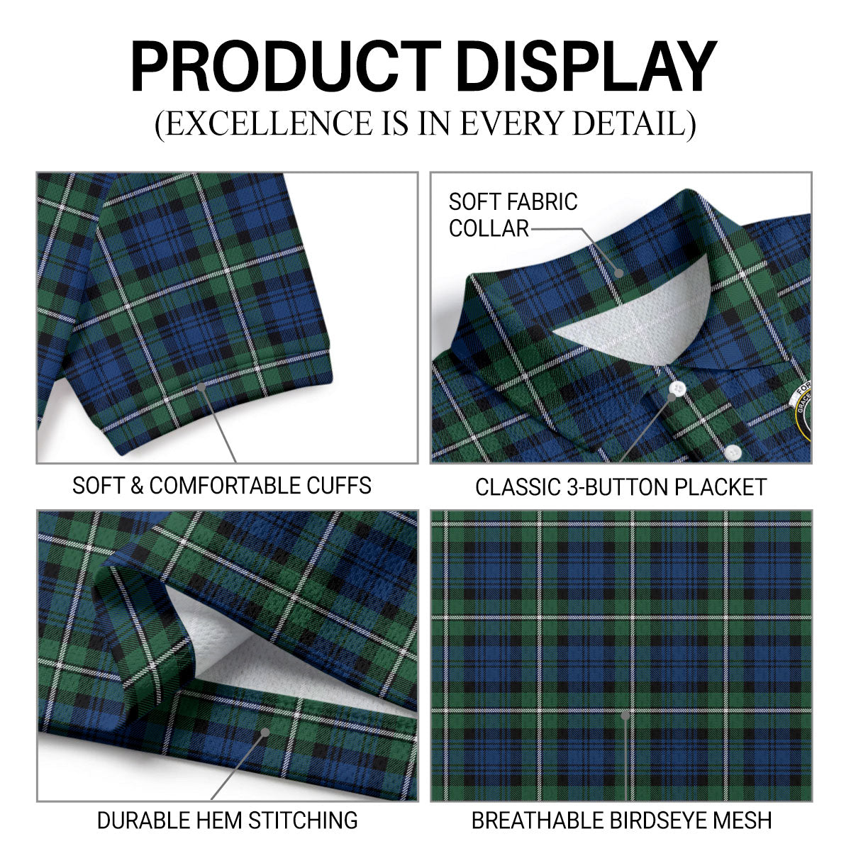 Forbes Ancient Tartan Crest Birdseye Mesh Polo Shirt