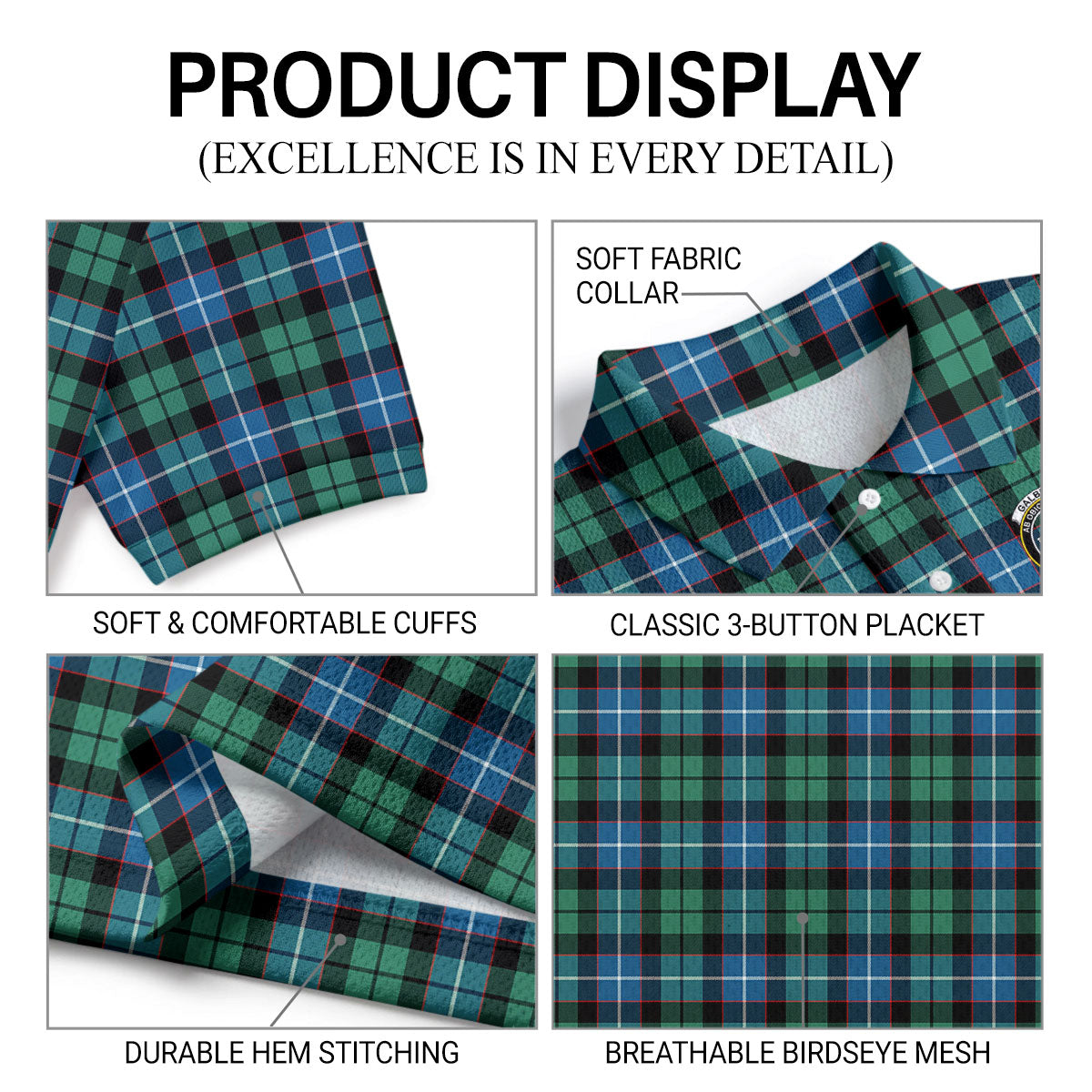 Galbraith Ancient Tartan Crest Birdseye Mesh Polo Shirt
