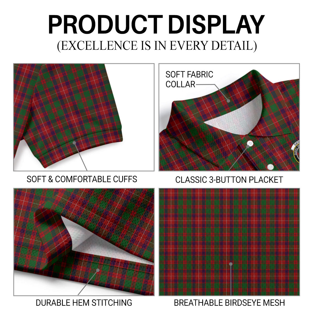 Geddes Tartan Crest Birdseye Mesh Polo Shirt