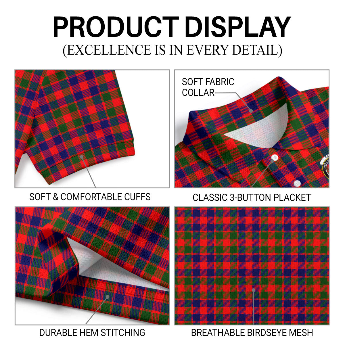 Gow (of Skeoch) Tartan Crest Birdseye Mesh Polo Shirt