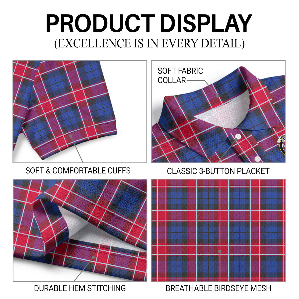 Graham of Menteith Red Tartan Crest Birdseye Mesh Polo Shirt