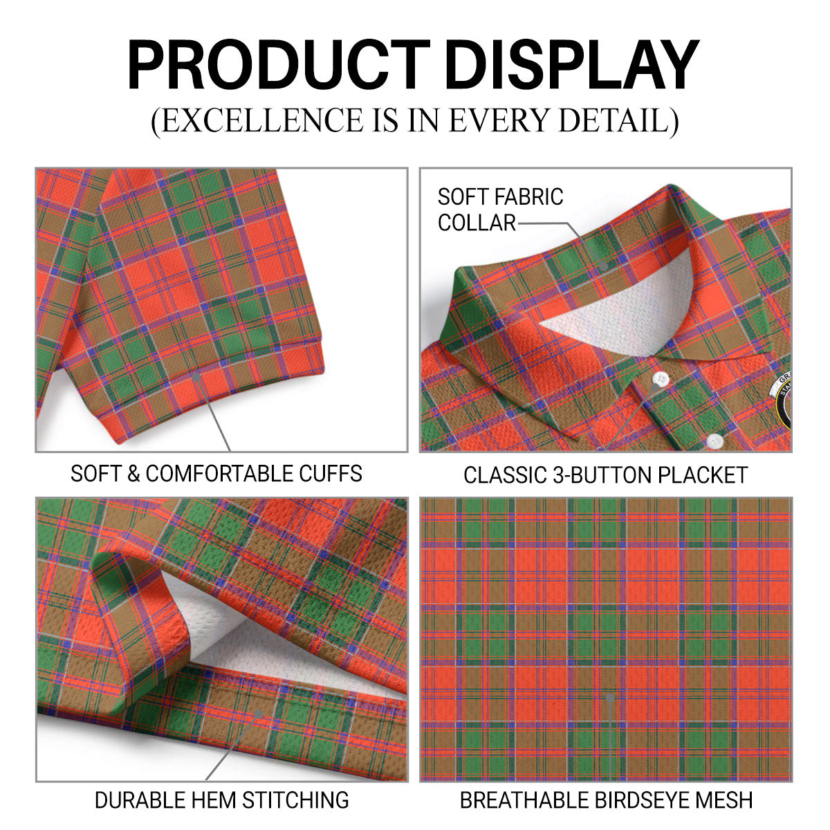 Grant Ancient Tartan Crest Birdseye Mesh Polo Shirt