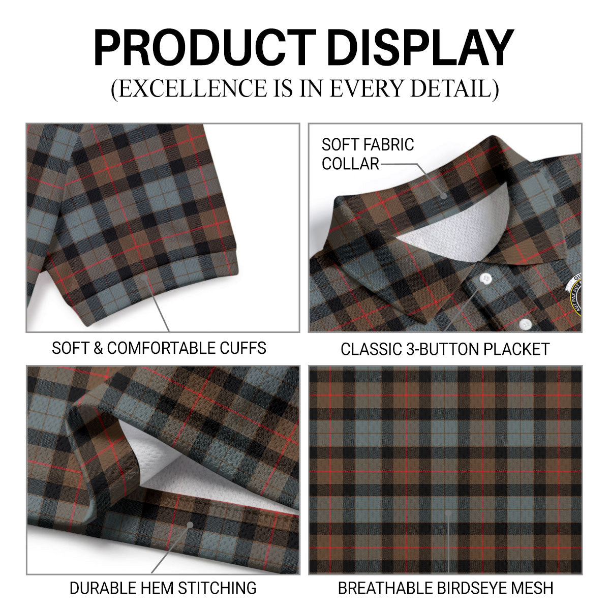 Gunn Weathered Tartan Crest Birdseye Mesh Polo Shirt