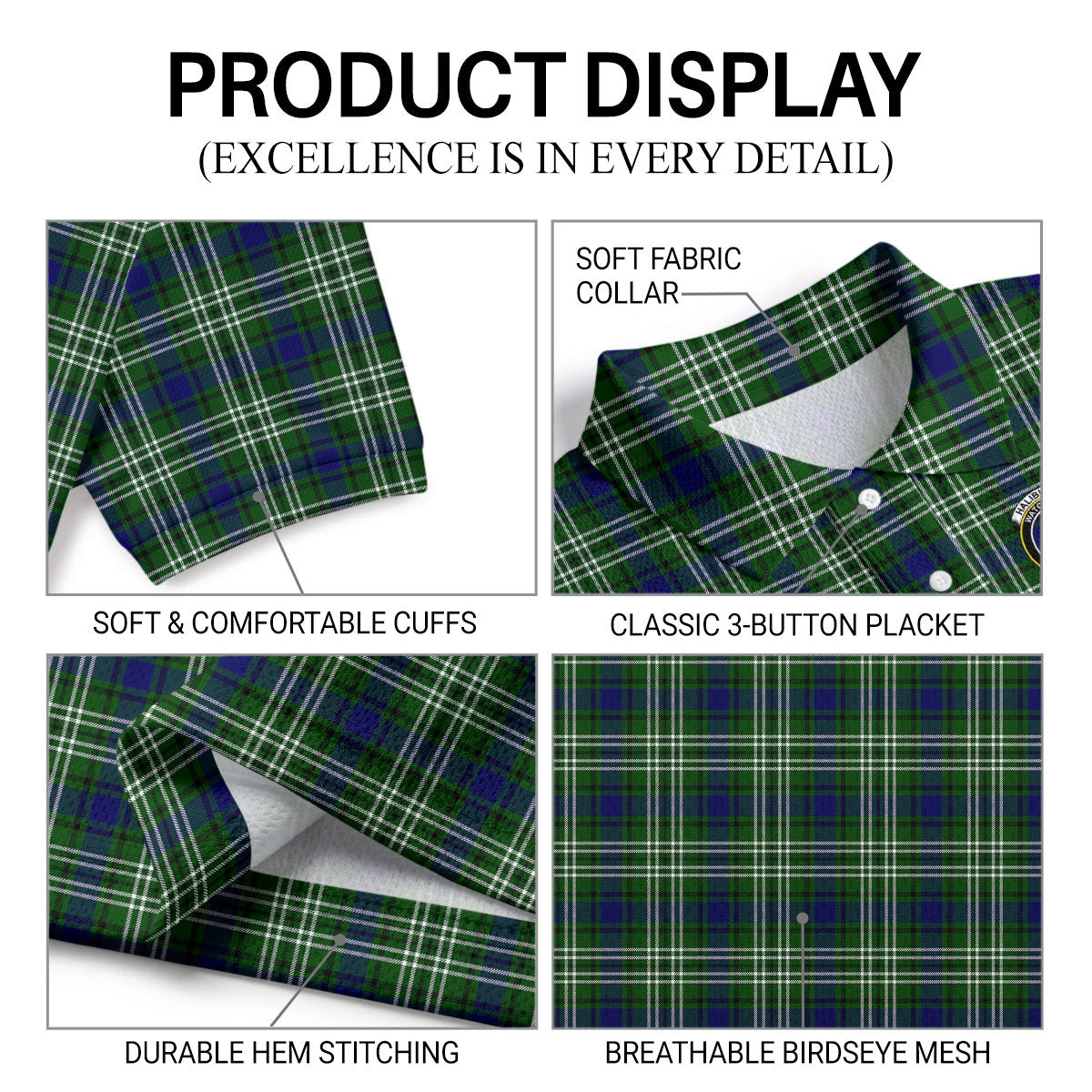 Haliburton Tartan Crest Birdseye Mesh Polo Shirt