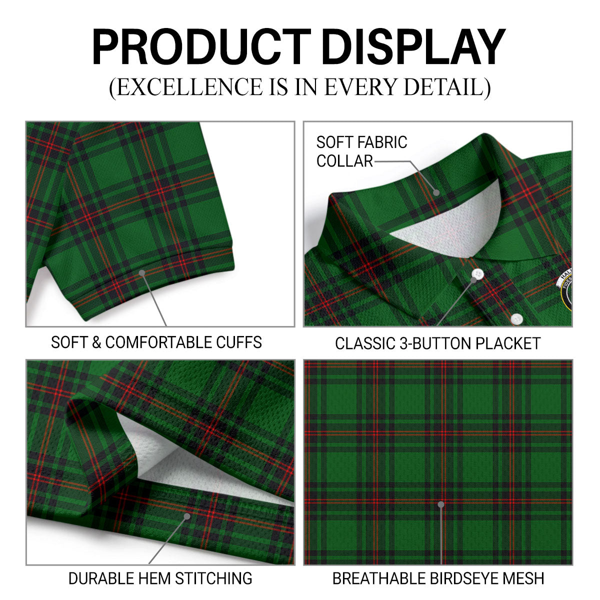 Halkett Tartan Crest Birdseye Mesh Polo Shirt