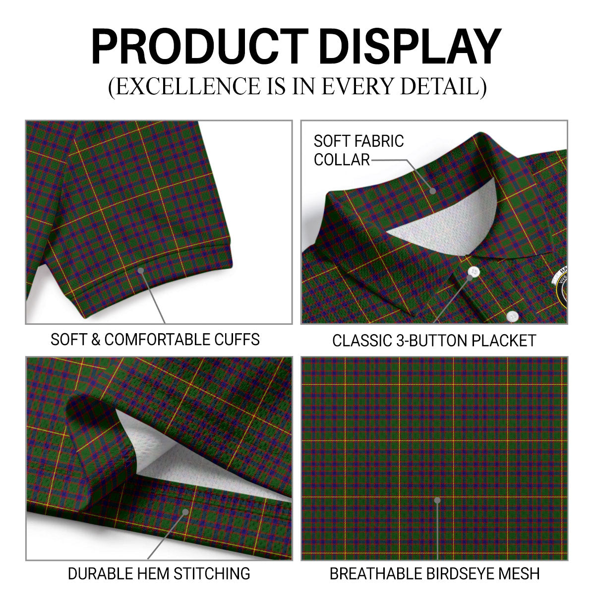 Hall Tartan Crest Birdseye Mesh Polo Shirt