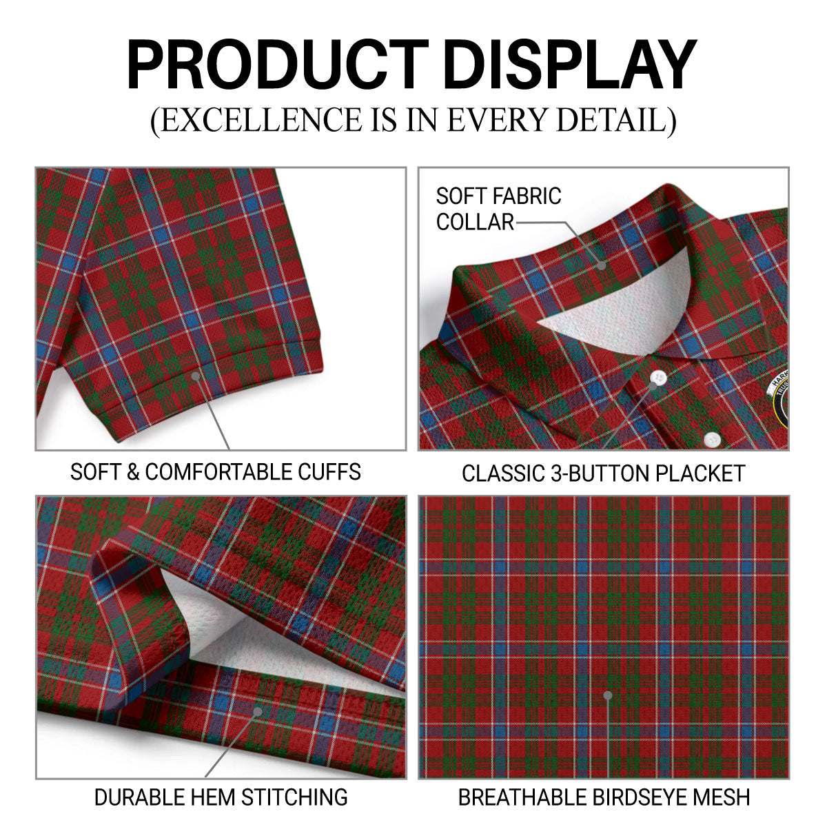 Harkness Dress Tartan Crest Birdseye Mesh Polo Shirt