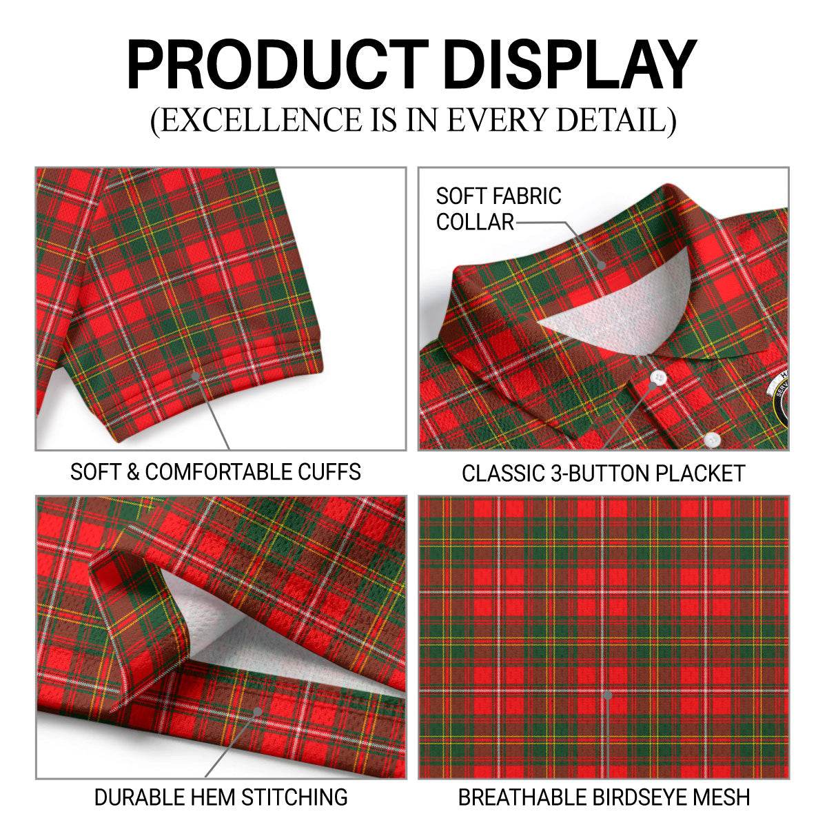 Hay Modern Tartan Crest Birdseye Mesh Polo Shirt