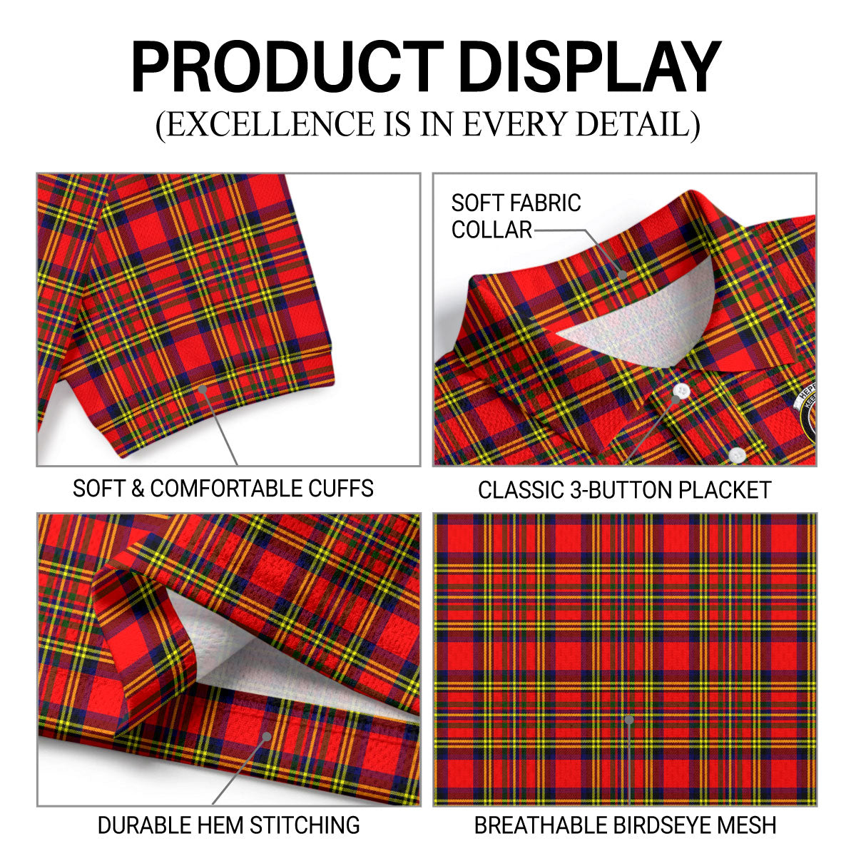 Hepburn Tartan Crest Birdseye Mesh Polo Shirt