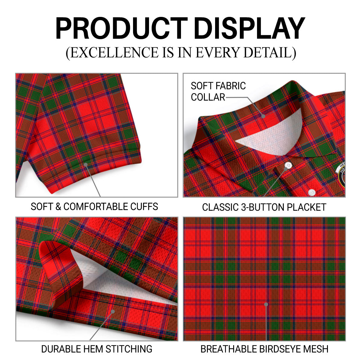 Heron Tartan Crest Birdseye Mesh Polo Shirt