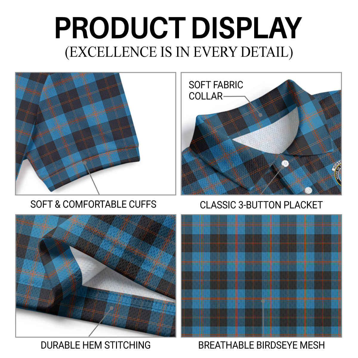 Horsburgh Tartan Crest Birdseye Mesh Polo Shirt