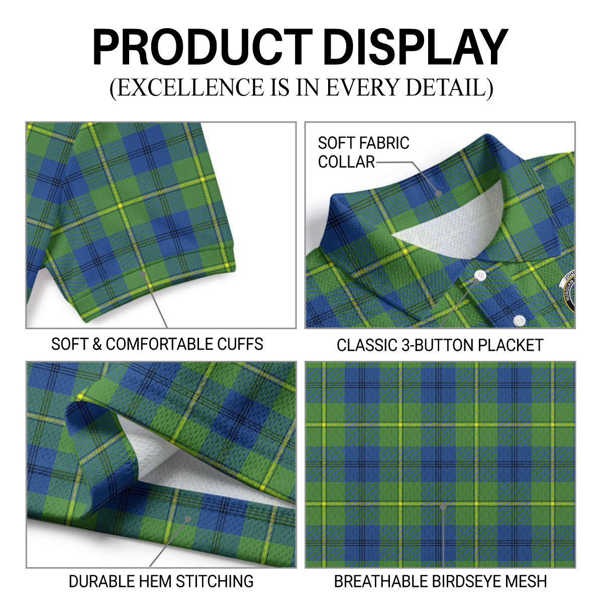 Johnson Ancient Tartan Crest Birdseye Mesh Polo Shirt