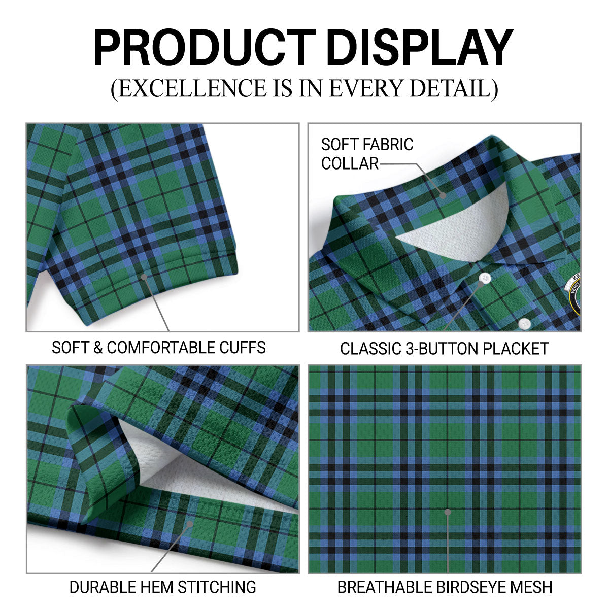 Keith Ancient Tartan Crest Birdseye Mesh Polo Shirt