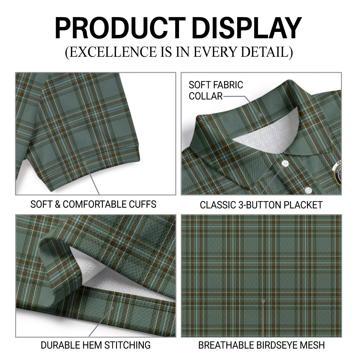 Kelly Dress Tartan Crest Birdseye Mesh Polo Shirt