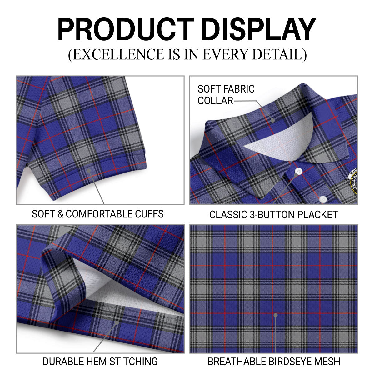 Kinnaird Tartan Crest Birdseye Mesh Polo Shirt