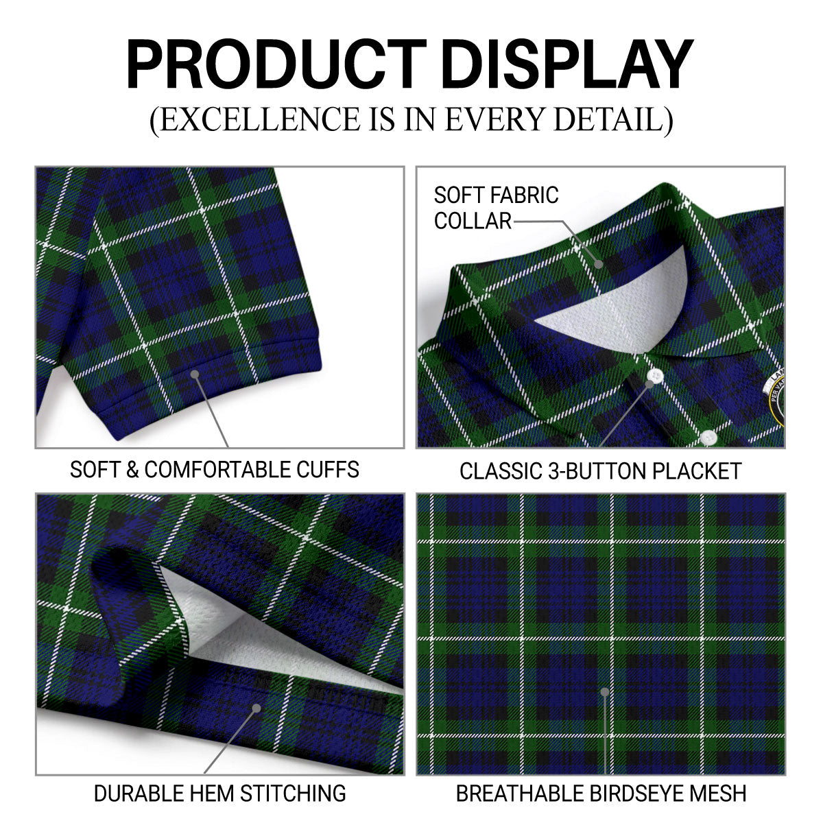 Lammie Tartan Crest Birdseye Mesh Polo Shirt