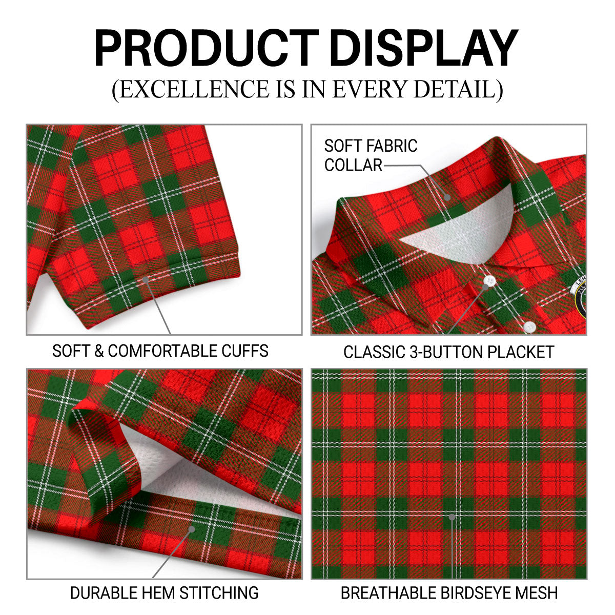 Lennox (Lennox Kincaid) Tartan Crest Birdseye Mesh Polo Shirt