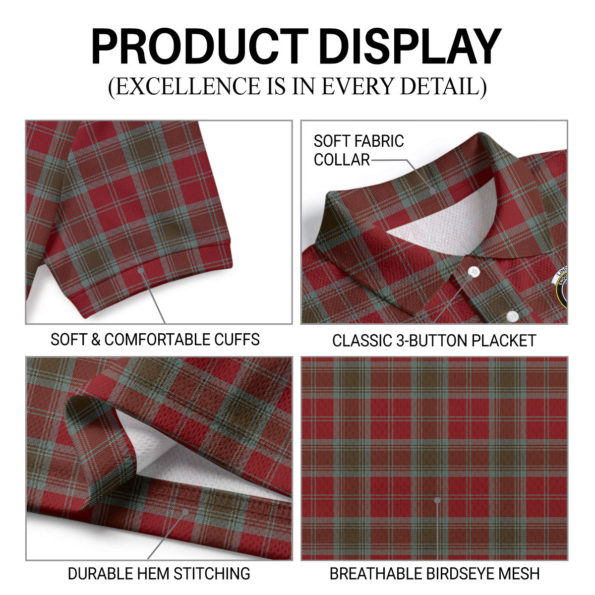 Lindsay Weathered Tartan Crest Birdseye Mesh Polo Shirt
