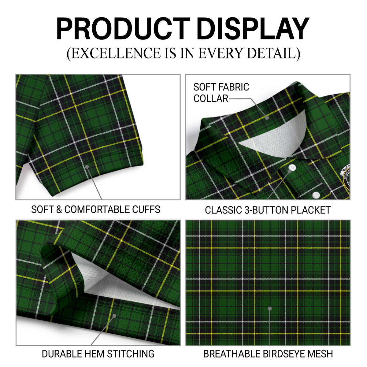 MacAlpine Modern Tartan Crest Birdseye Mesh Polo Shirt