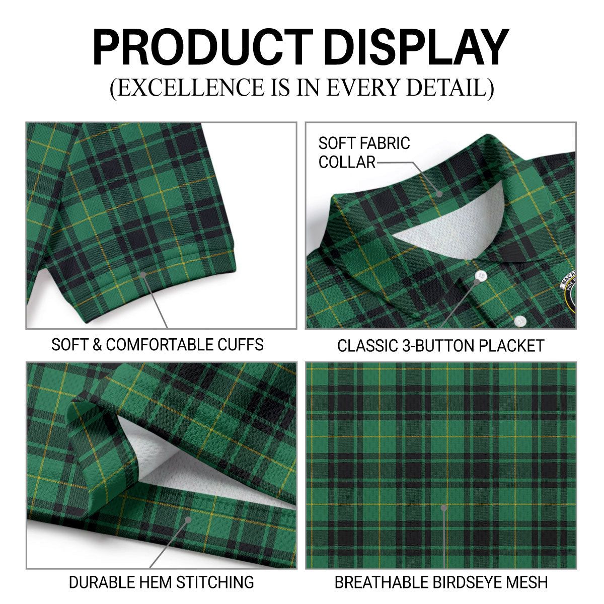 MacArthur Ancient Tartan Crest Birdseye Mesh Polo Shirt