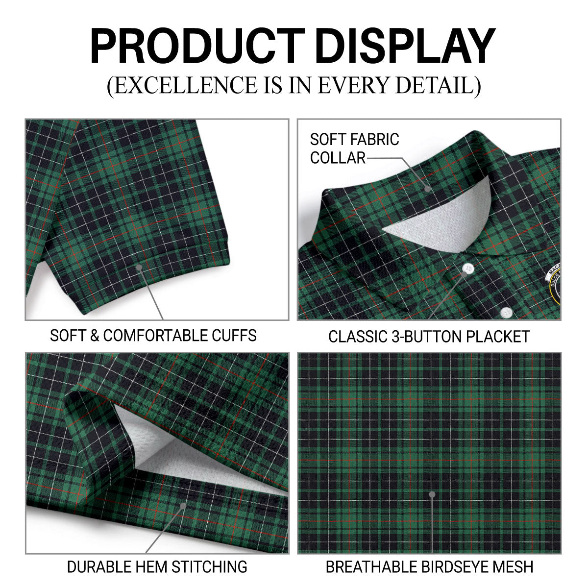 MacAulay Hunting Ancient Tartan Crest Birdseye Mesh Polo Shirt