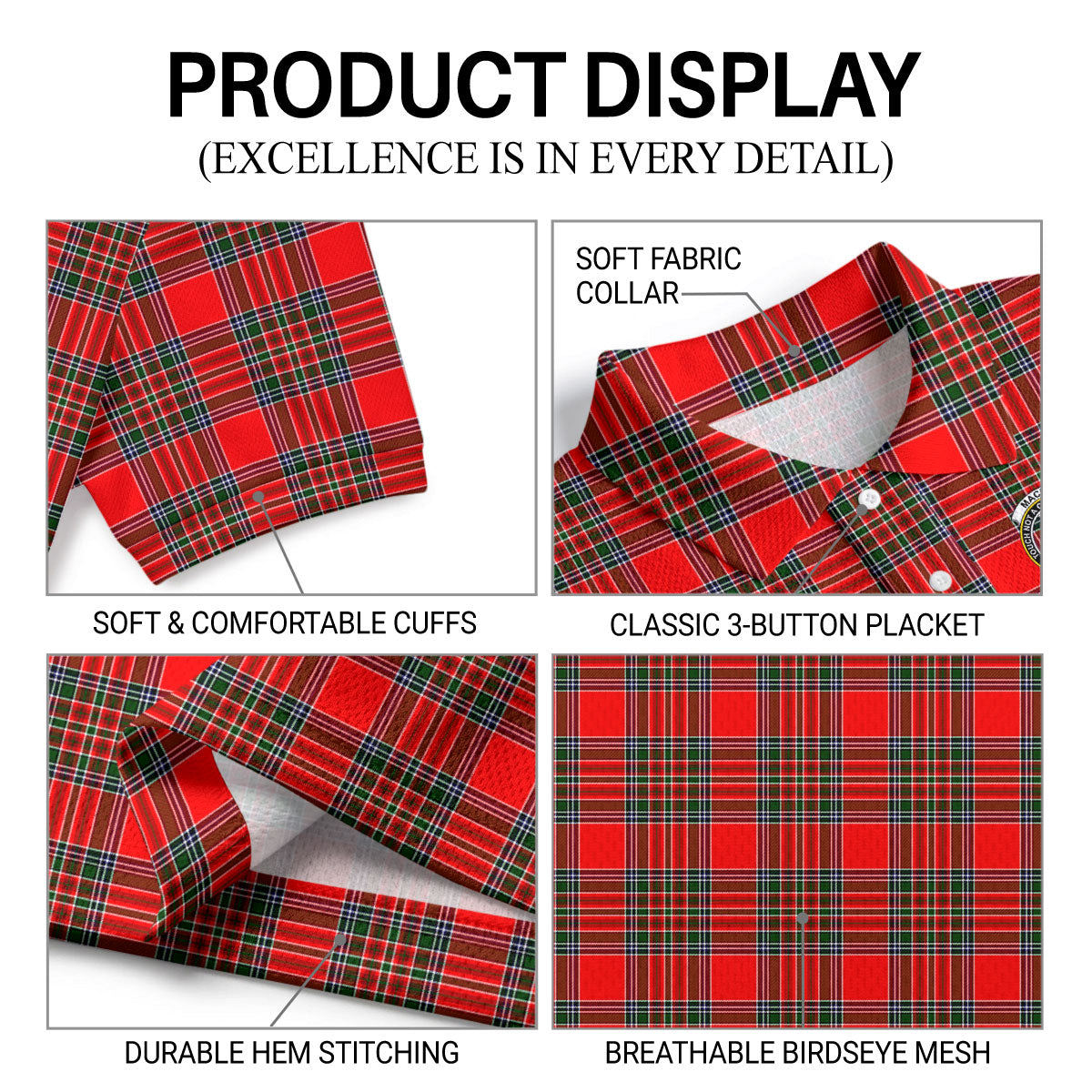 MacBain Tartan Crest Birdseye Mesh Polo Shirt