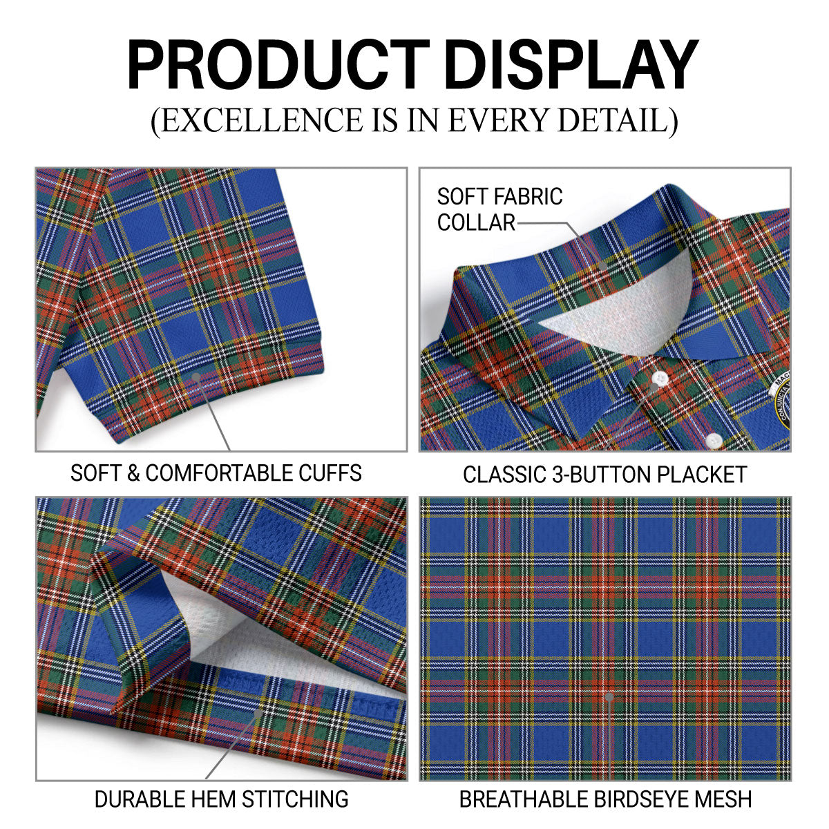 MacBeth Ancient Tartan Crest Birdseye Mesh Polo Shirt
