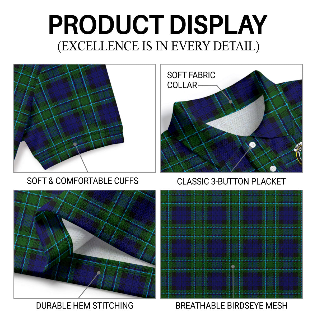 MacCallum Modern Tartan Crest Birdseye Mesh Polo Shirt