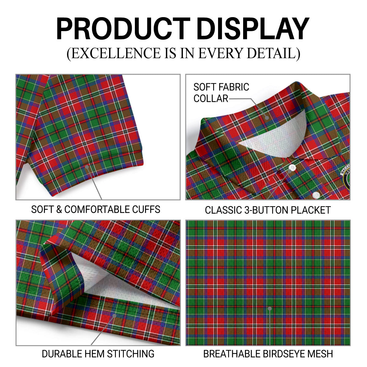 MacCulloch (McCulloch) Tartan Crest Birdseye Mesh Polo Shirt