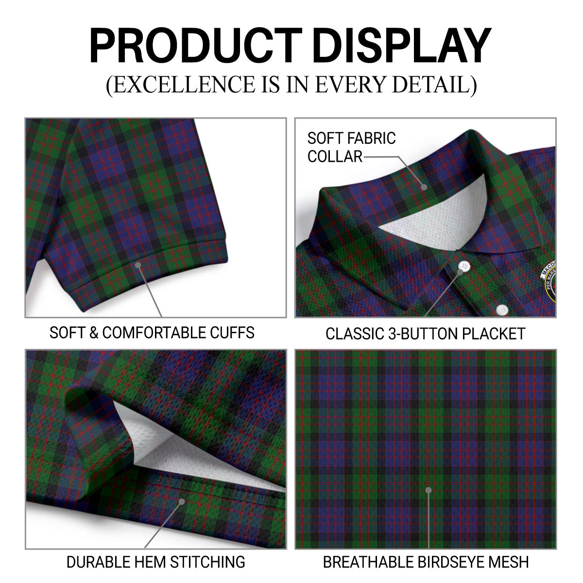 MacDonald Tartan Crest Birdseye Mesh Polo Shirt