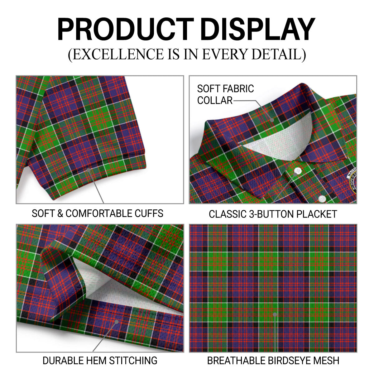 MacDonald (Clan Ranald) Tartan Crest Birdseye Mesh Polo Shirt