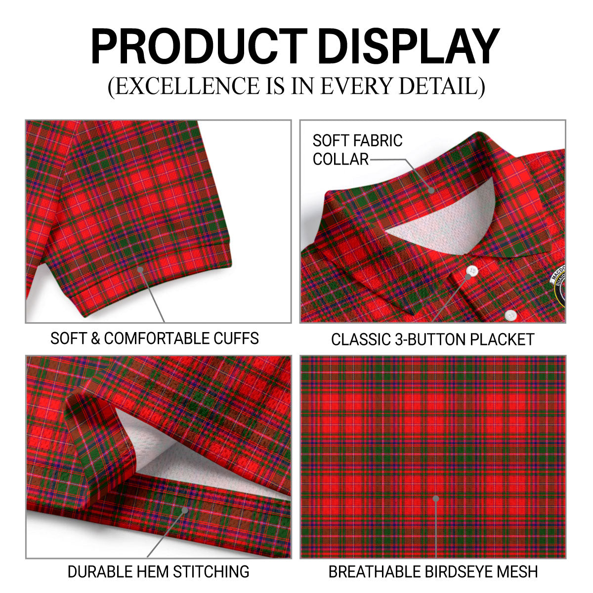 MacDougall Modern Tartan Crest Birdseye Mesh Polo Shirt
