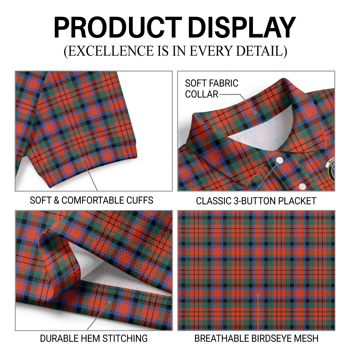 MacDuff Ancient Tartan Crest Birdseye Mesh Polo Shirt