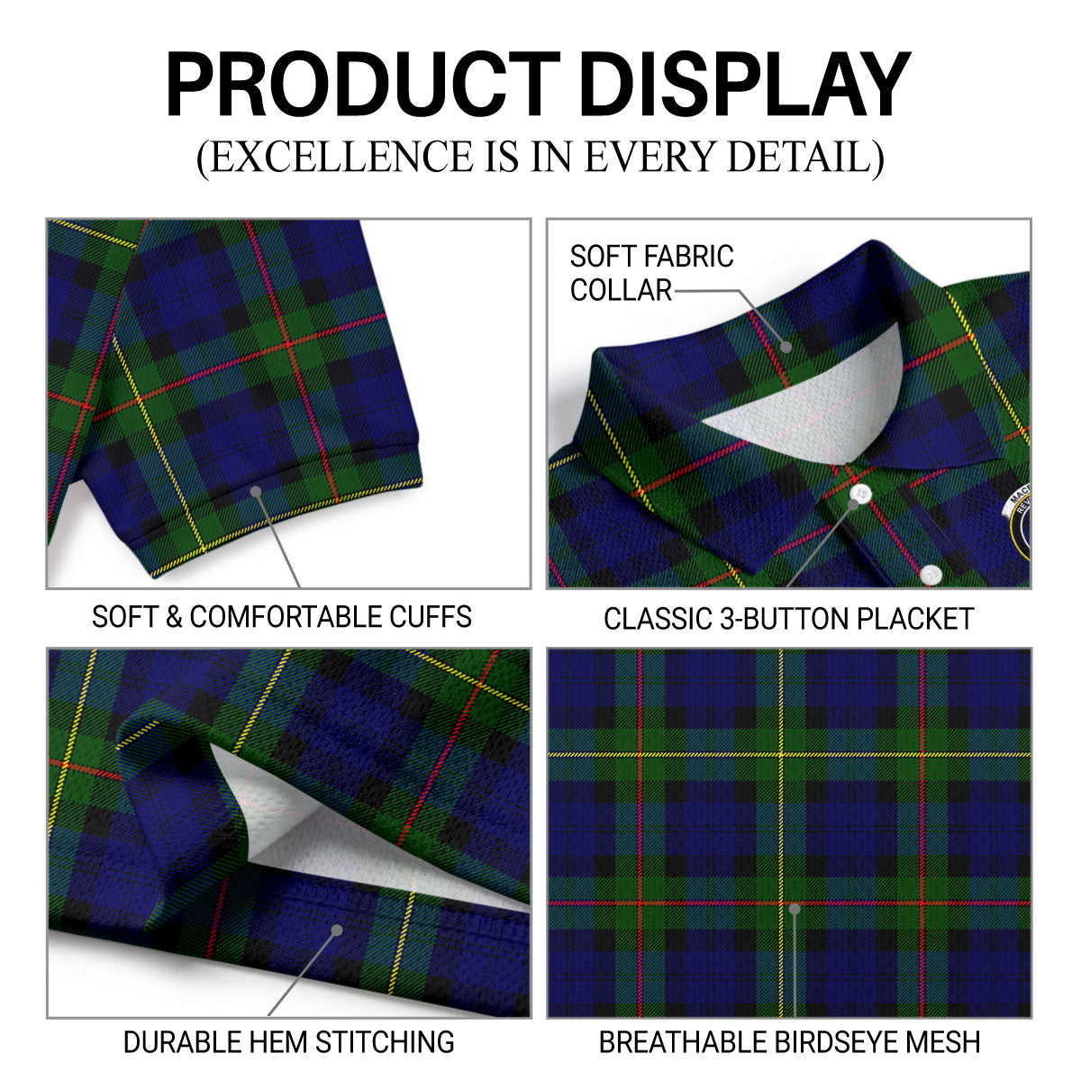 MacEwan Modern Tartan Crest Birdseye Mesh Polo Shirt