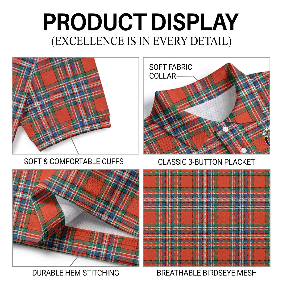 MacFarlane Ancient Tartan Crest Birdseye Mesh Polo Shirt