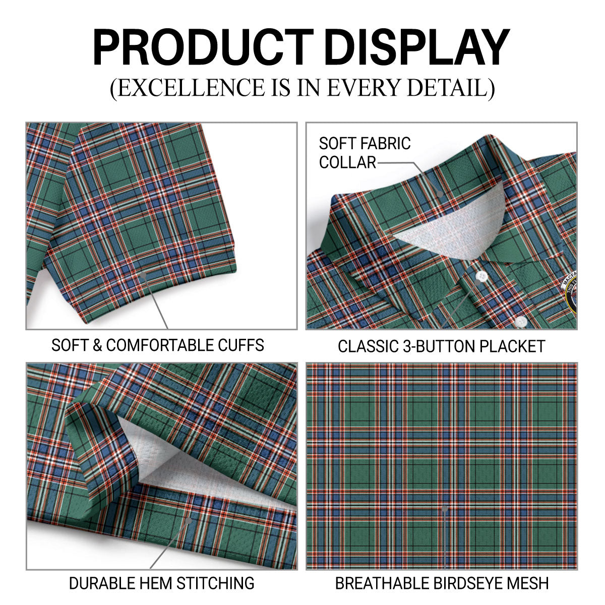 MacFarlane Hunting Ancient Tartan Crest Birdseye Mesh Polo Shirt