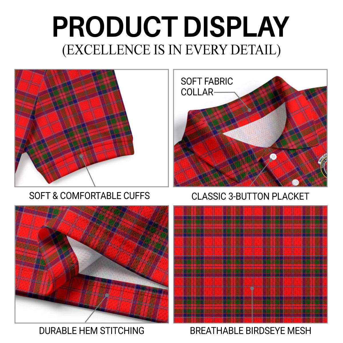 MacGillivray Modern Tartan Crest Birdseye Mesh Polo Shirt
