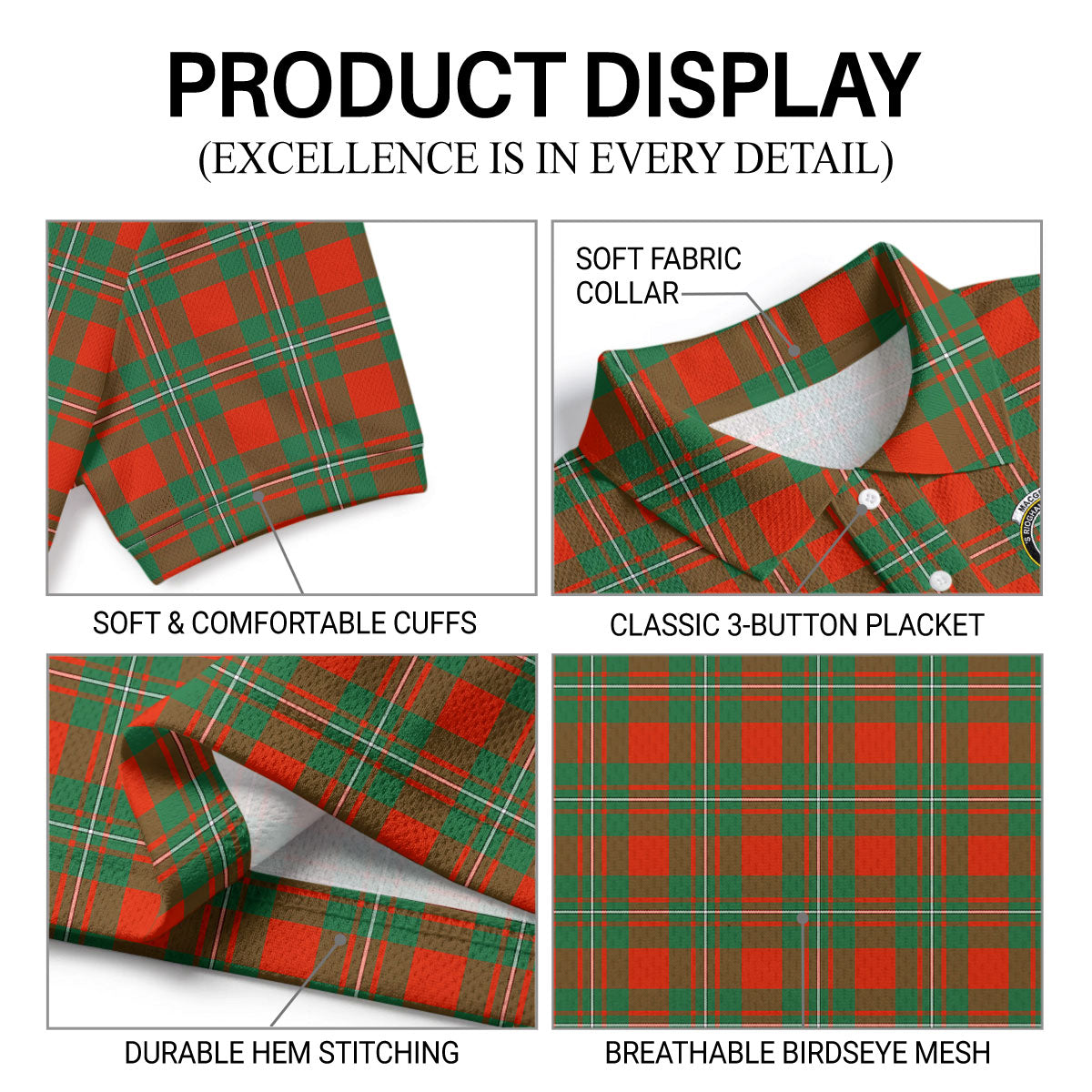 MacGregor Ancient Tartan Crest Birdseye Mesh Polo Shirt