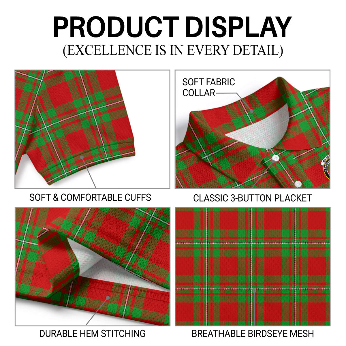 MacGregor Modern Tartan Crest Birdseye Mesh Polo Shirt