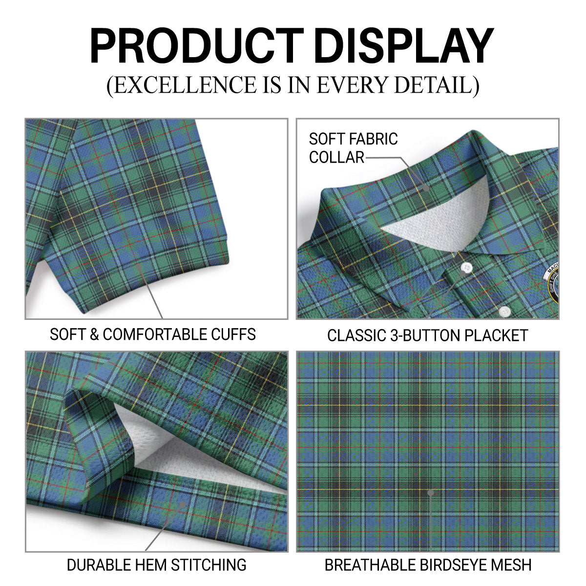 MacInnes Ancient Tartan Crest Birdseye Mesh Polo Shirt