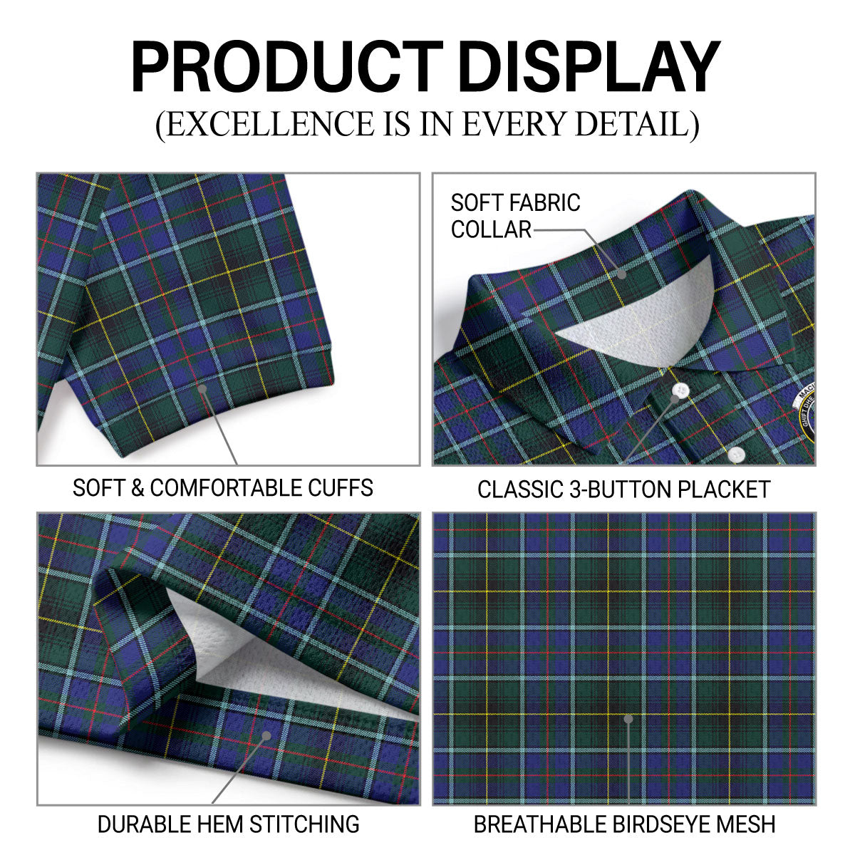 MacInnes Modern Tartan Crest Birdseye Mesh Polo Shirt