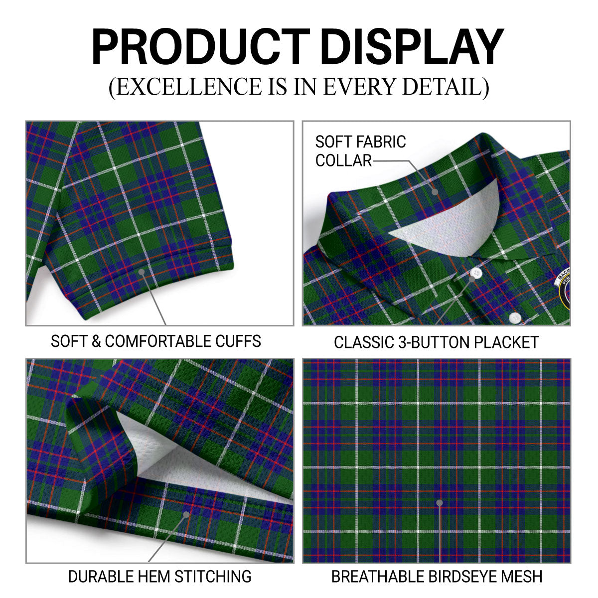 MacIntyre Hunting Modern Tartan Crest Birdseye Mesh Polo Shirt